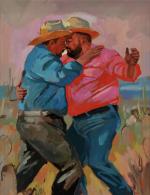 Artwork: “Don’t forget to dance” by Anthony Hurd. Pictures two cowboys dancing while embracing.